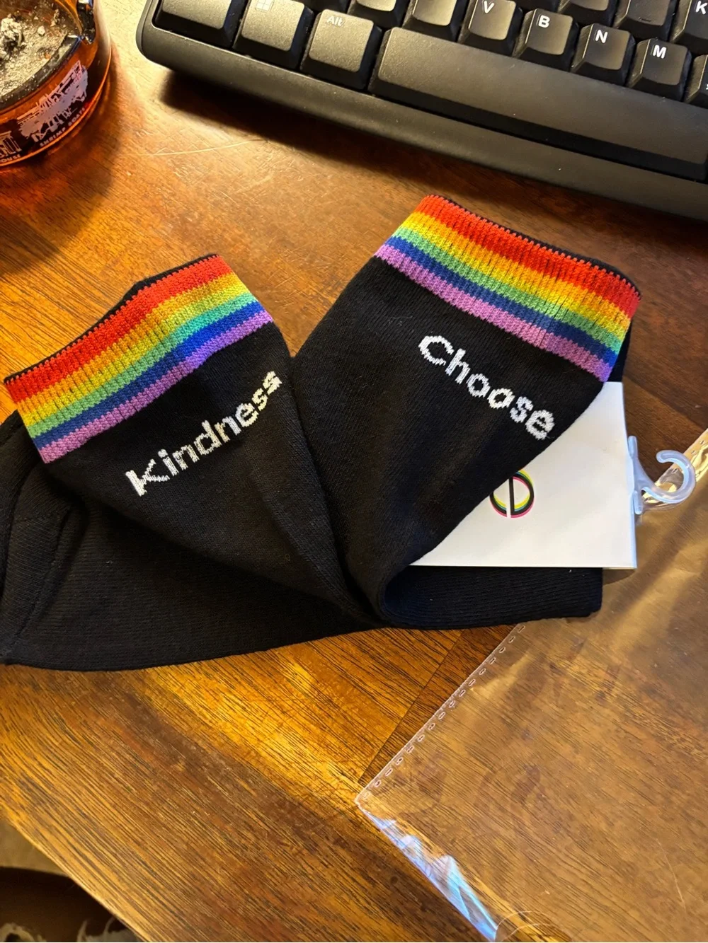 Black Pride Heart Crew Socks with Rainbow Cuff